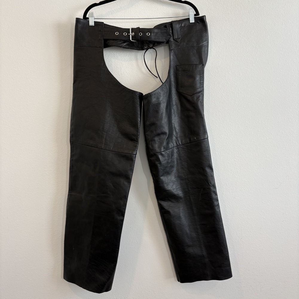 Xelement Leather Motorcycle Chaps Mens 36 Black Adjustable Side Zip 29" Inseam